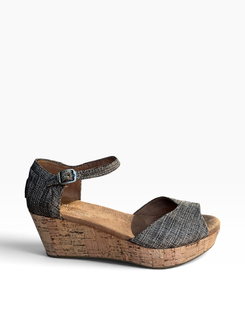 Women’s TOMS Metallic Burlap Wedge Sandals NWOT